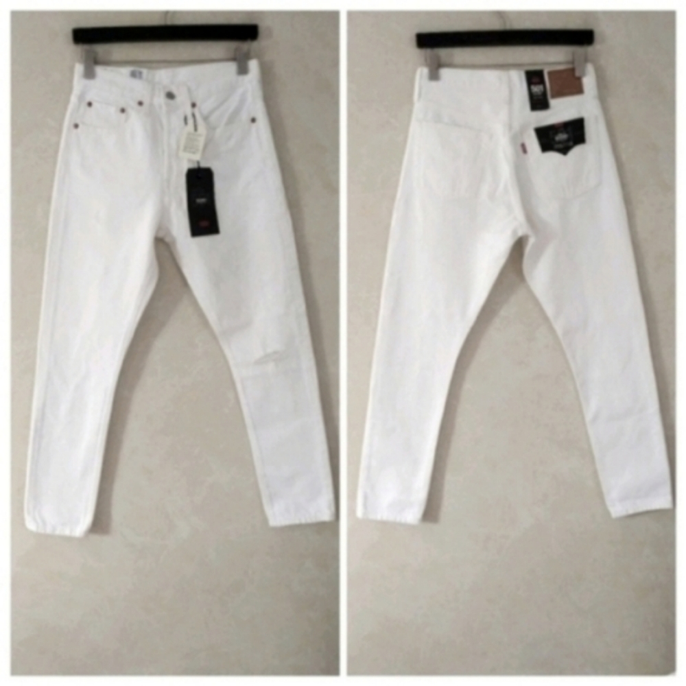 Levi's 501 High Rise Waisted Jeans Distressed White Rigid Denim Pants - Picture 11 of 11